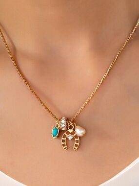 NWT Josslyn Southwest Horseshoe Turquoise Charm Necklace Gold Tone Western Boho